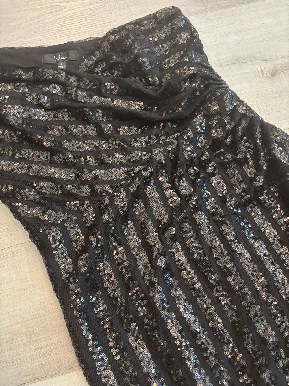 Lulus Black Sequin One Shoulder Midi Dress Side Slit Glam Cocktail Party Large - Picture 4 of 8